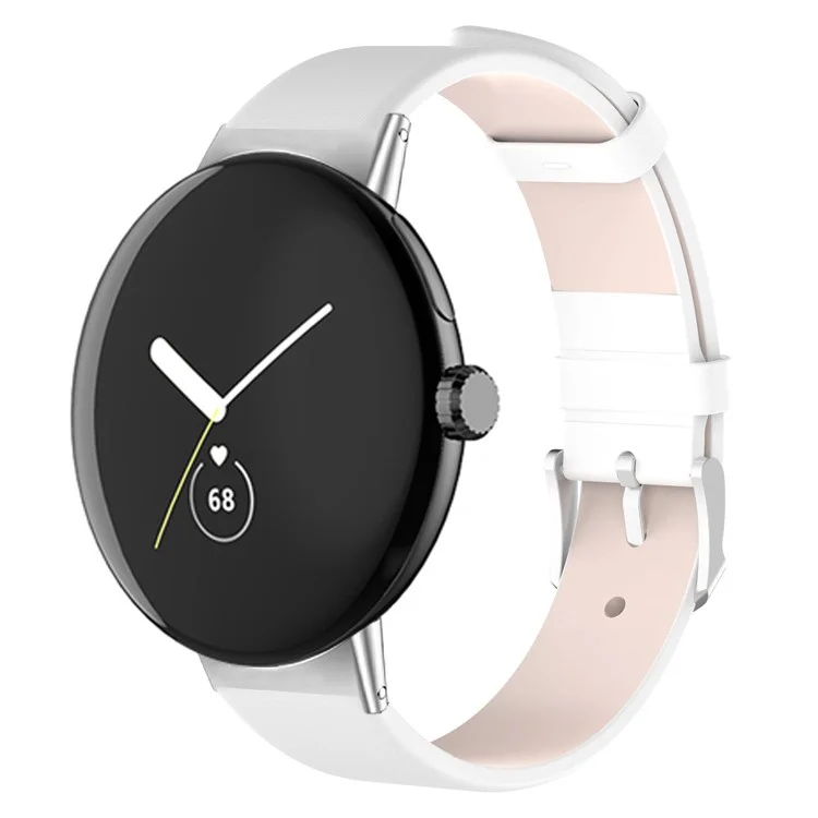 For Google Pixel Watch 3 41mm / Watch 2 / Pixel Watch PU Leather Replacement Watch Band Adjustable Wrist Strap Bracelet - White