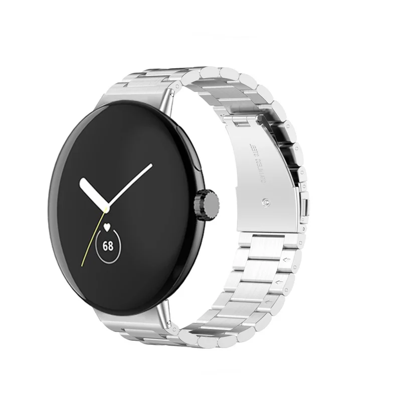 For Google Pixel Watch 4 41mm / Watch 3 41mm / Watch 2 / Watch Stainless Steel Wristband Metal Buckle Clasp 3 Beads Watch Strap Bracelet -  Silver
