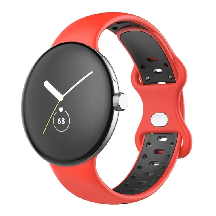 Para Google Pixel Watch 3 41mm / Watch 2 / Pixel Watch Dual Color Replacement Wrist Strap Silicone Adjustable Watch Band, Tamaño S - Rojo / Negro