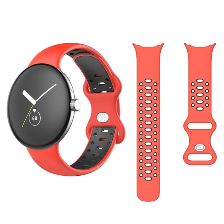 Para Google Pixel Watch 3 41mm / Watch 2 / Pixel Watch Dual Color Replacement Wrist Strap Silicone Adjustable Watch Band, Tamaño S - Rojo / Negro