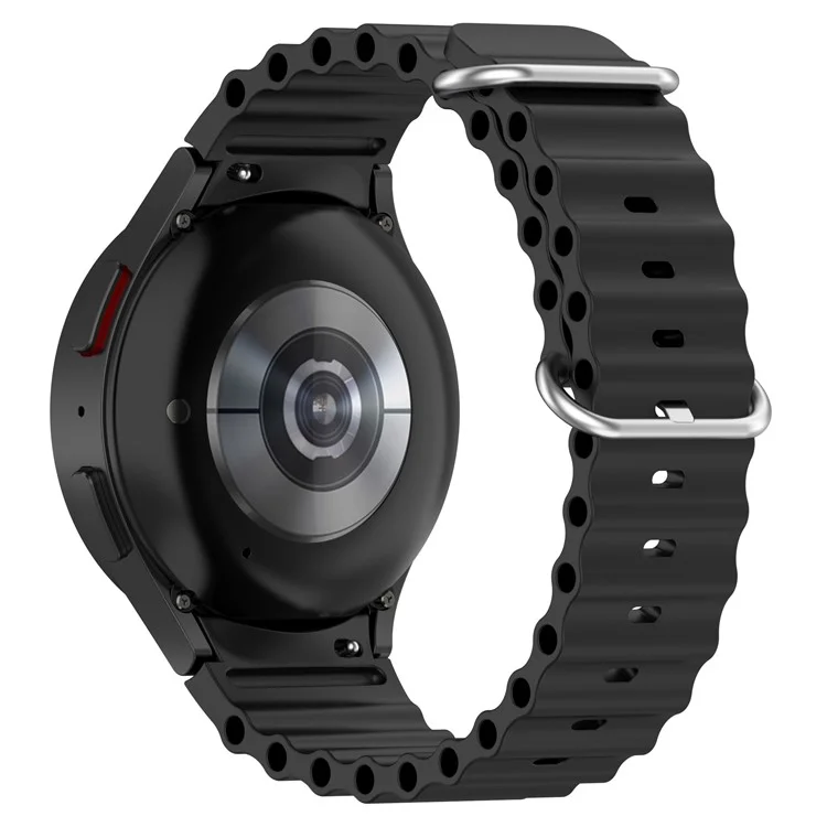 Para Samsung Galaxy Watch6 40mm 44mm / Watch6 Classic 43mm 47mm / Watch 5 40mm 44mm / 5 Pro 45mm / Watch4 40mm 44mm Classic Solid Color Silicone Watch Strap Wave Design Replacement Wrist Band - Preto