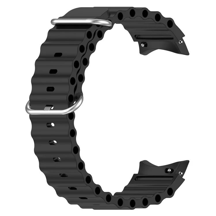 Para Samsung Galaxy Watch6 40mm 44mm / Watch6 Classic 43mm 47mm / Watch 5 40mm 44mm / 5 Pro 45mm / Watch4 40mm 44mm Classic Solid Color Silicone Watch Strap Wave Design Replacement Wrist Band - Preto