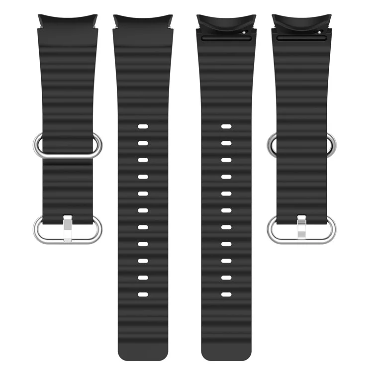 Para Samsung Galaxy Watch6 40mm 44mm / Watch6 Classic 43mm 47mm / Watch 5 40mm 44mm / 5 Pro 45mm / Watch4 40mm 44mm Classic Solid Color Silicone Watch Strap Wave Design Replacement Wrist Band - Preto