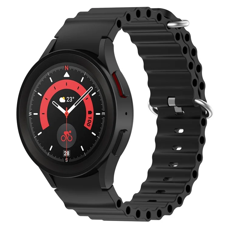 Para Samsung Galaxy Watch6 40mm 44mm / Watch6 Classic 43mm 47mm / Watch 5 40mm 44mm / 5 Pro 45mm / Watch4 40mm 44mm Classic Solid Color Silicone Watch Strap Wave Design Replacement Wrist Band - Preto
