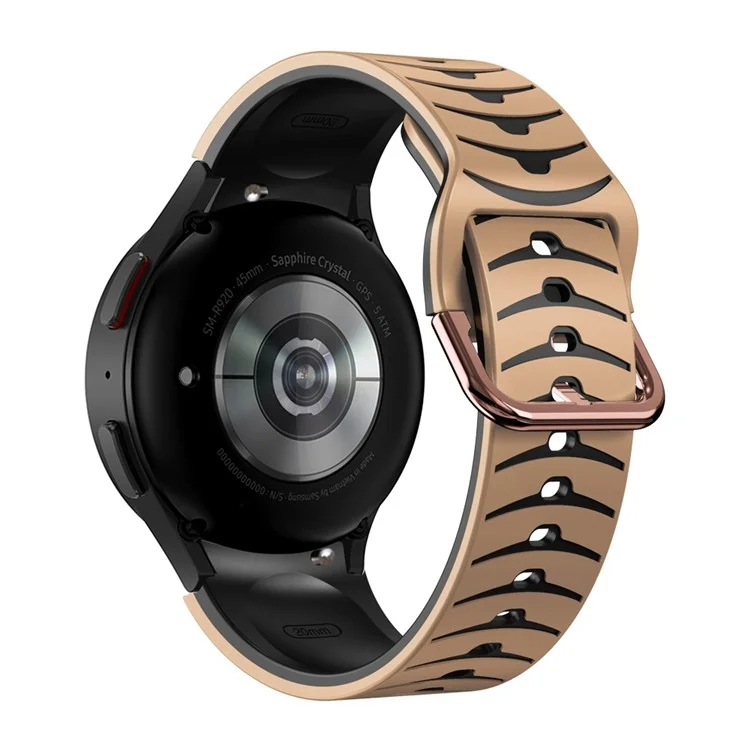 For Samsung Galaxy Watch6 40mm 44mm / Watch6 Classic 43mm 47mm / Watch 5 40mm 44mm / 5 Pro 45mm / Watch4 40mm 44mm Curved Line Watch Band Dual Color Silicone Strap Bracelet - Khaki / Black