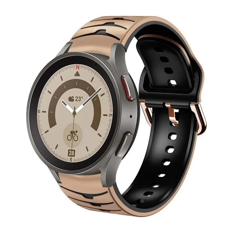 For Samsung Galaxy Watch6 40mm 44mm / Watch6 Classic 43mm 47mm / Watch 5 40mm 44mm / 5 Pro 45mm / Watch4 40mm 44mm Curved Line Watch Band Dual Color Silicone Strap Bracelet - Khaki / Black