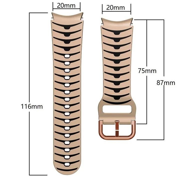 For Samsung Galaxy Watch6 40mm 44mm / Watch6 Classic 43mm 47mm / Watch 5 40mm 44mm / 5 Pro 45mm / Watch4 40mm 44mm Curved Line Watch Band Dual Color Silicone Strap Bracelet - Khaki / Black