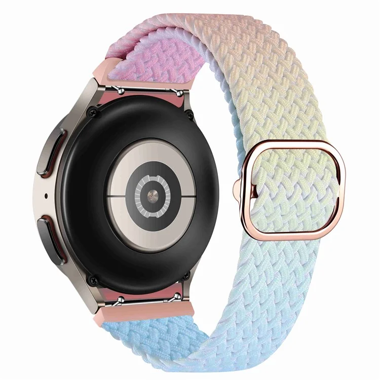 For Samsung Galaxy Watch6 40mm 44mm / Watch6 Classic 43mm 47mm / Watch 5 40mm 44mm / 5 Pro 45mm / Watch4 40mm 44mm Stretchy Braided Watch Band Dual Color Adjustable Elastic Nylon Gradient Strap - Pink / Yellow / Blue