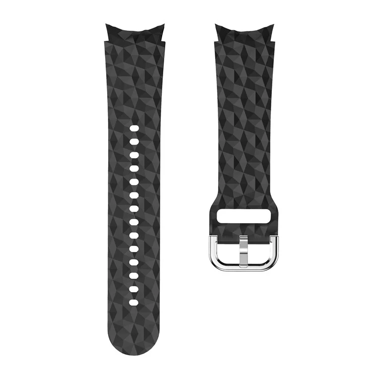 For Samsung Galaxy Watch6 40mm 44mm / Watch6 Classic 43mm 47mm / Watch 5 40mm 44mm / 5 Pro 45mm / Watch4 40mm 44mm Rhombus Pattern Watch Band Soft Silicone Sport Wristband Strap - Black
