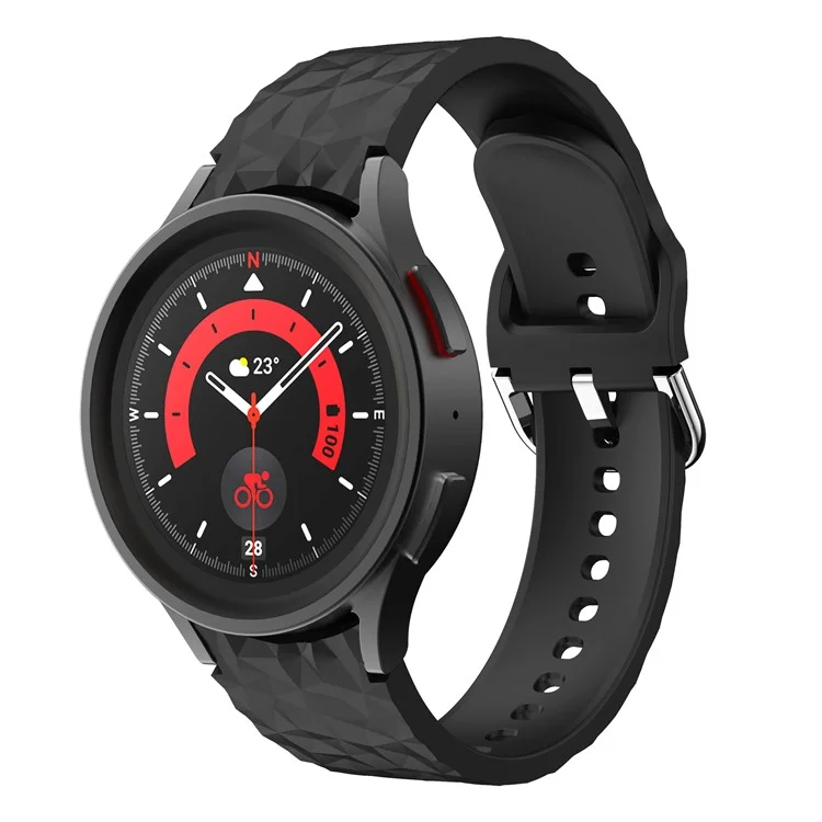 For Samsung Galaxy Watch6 40mm 44mm / Watch6 Classic 43mm 47mm / Watch 5 40mm 44mm / 5 Pro 45mm / Watch4 40mm 44mm Rhombus Pattern Watch Band Soft Silicone Sport Wristband Strap - Black