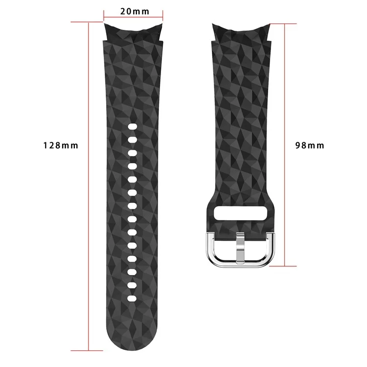 For Samsung Galaxy Watch6 40mm 44mm / Watch6 Classic 43mm 47mm / Watch 5 40mm 44mm / 5 Pro 45mm / Watch4 40mm 44mm Rhombus Pattern Watch Band Soft Silicone Sport Wristband Strap - Black
