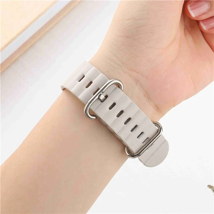 Watch Strap for Apple Watch Series 10 42mm / 9 8 7 41mm / SE (2023) SE (2022) SE 6 5 4 40mm / 3 2 1 38mm Wave Wrist Band Genuine Leather - Starlight