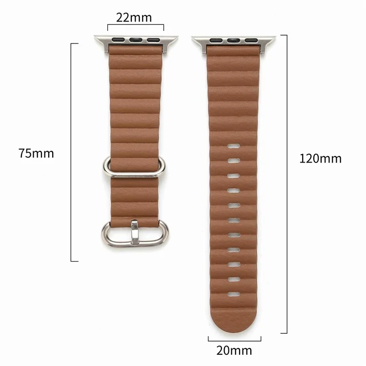 Watch Strap for Apple Watch Series 10 42mm / 9 8 7 41mm / SE (2023) SE (2022) SE 6 5 4 40mm / 3 2 1 38mm Wave Wrist Band Genuine Leather - Starlight