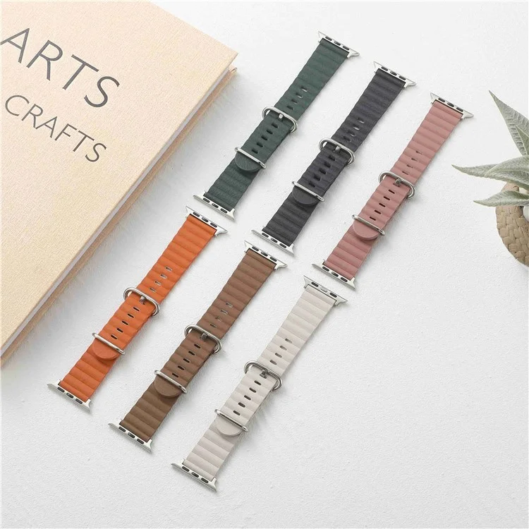 Watch Strap for Apple Watch Series 10 42mm / 9 8 7 41mm / SE (2023) SE (2022) SE 6 5 4 40mm / 3 2 1 38mm Wave Wrist Band Genuine Leather - Starlight