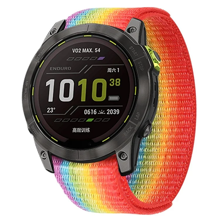 For Garmin Descent G1 / Fenix 7 / 6 Pro  /  5 Plus Nylon Watch Band Adjustable Sport Loop Strap Wristband Replacement Bracelet - Rainbow