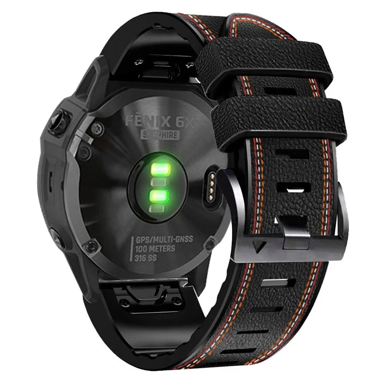 Per Garmin Enduro / Tactix Delta / Tactix 7 Pro Cinturino in pelle PU rivestita in silicone da 26 mm con linea di cucitura a tre colori, sgancio rapido, resistente al sudore - Nero