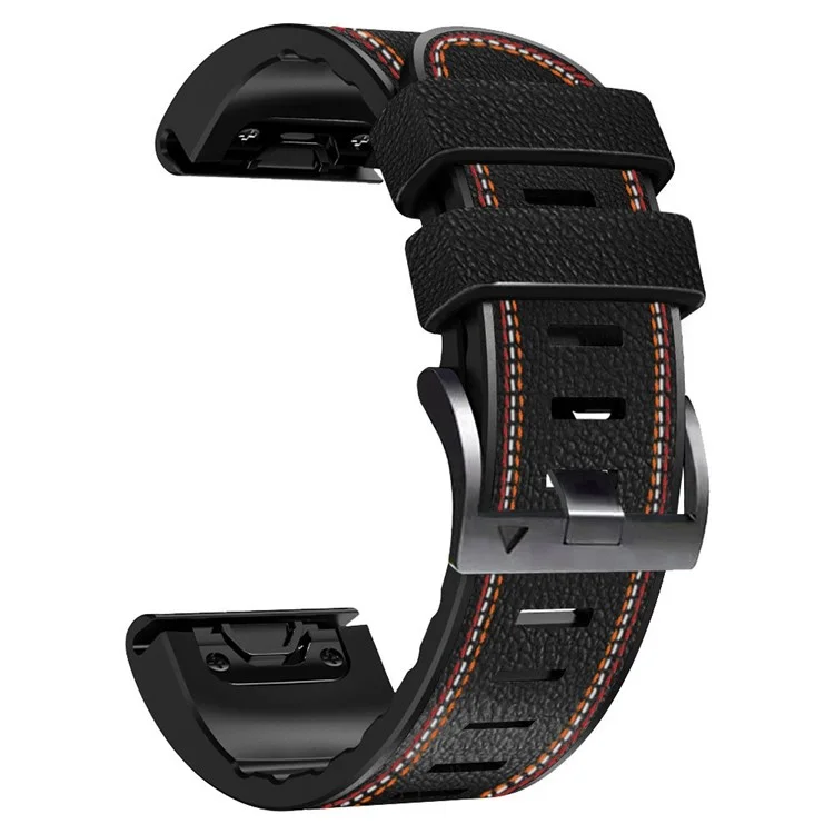 Per Garmin Enduro / Tactix Delta / Tactix 7 Pro Cinturino in pelle PU rivestita in silicone da 26 mm con linea di cucitura a tre colori, sgancio rapido, resistente al sudore - Nero