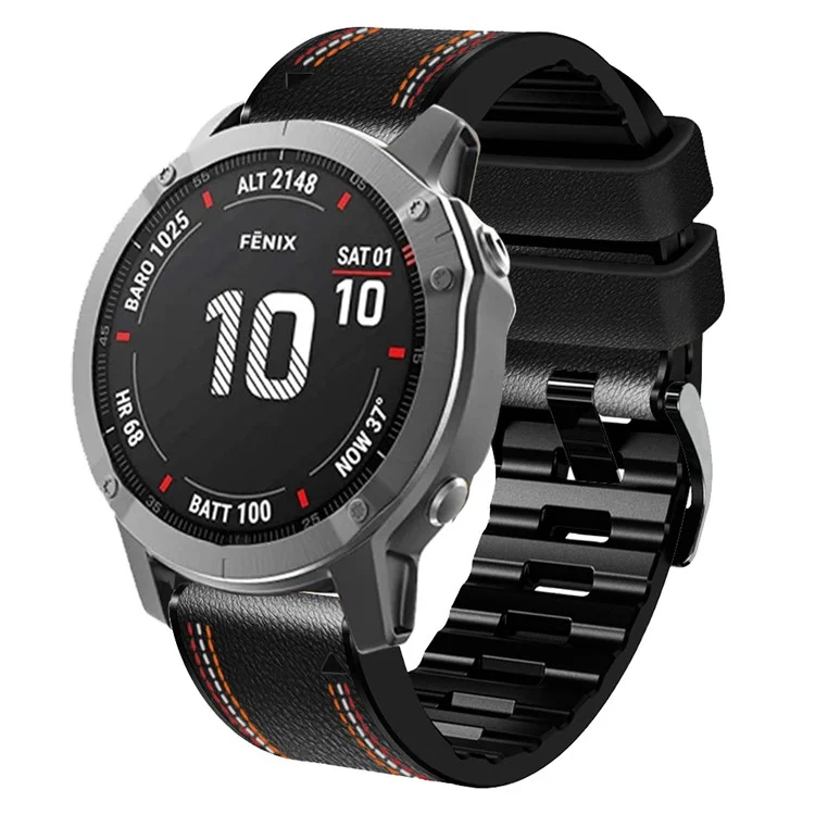 Per Garmin Enduro / Tactix Delta / Tactix 7 Pro Cinturino in pelle PU rivestita in silicone da 26 mm con linea di cucitura a tre colori, sgancio rapido, resistente al sudore - Nero