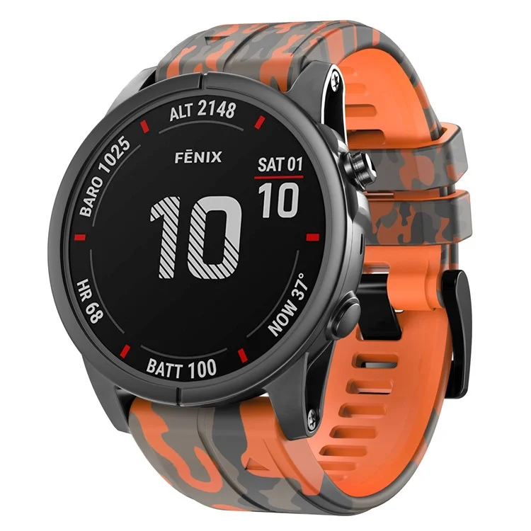 Pour Garmin Fenix Enduro / Tactix Delta / Tactix 7 Pro Bande de montre imprimée Soft Silicone 26mm Bracelet à dégagement rapide - Camouflage Orange