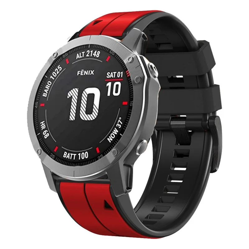 For Garmin Enduro / Tactix Delta / Tactix 7 Pro Pin Texture Silicone Watch Band 26mm Dual Colors Replacement Wrist Strap - Red  /  Black
