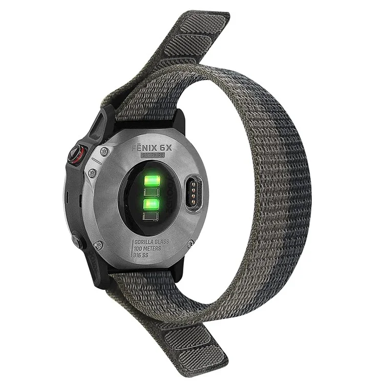 Für Garmin Tactix 7 Pro / Fenix 7X / 6X Pro Ersatz-Nylonarmband 26mm Verstellbarer Magic Tape Armschlaufe - Schwarz / Grau