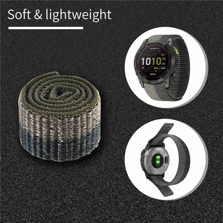 Für Garmin Tactix 7 Pro / Fenix 7X / 6X Pro Ersatz-Nylonarmband 26mm Verstellbarer Magic Tape Armschlaufe - Schwarz / Grau