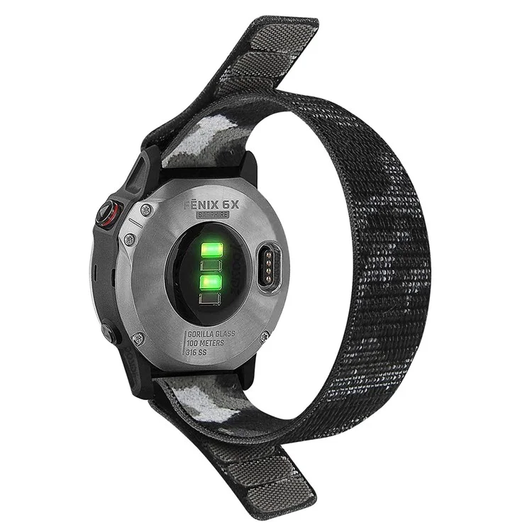Pour Garmin Tactix 7 Pro / Fenix 7X / 6X Pro Remplacement de la bande de montre en nylon 26 mm Sangle de poignet ajustable à bande magique - Camouflage Gris