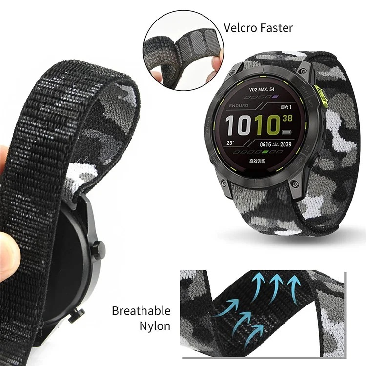 Pour Garmin Tactix 7 Pro / Fenix 7X / 6X Pro Remplacement de la bande de montre en nylon 26 mm Sangle de poignet ajustable à bande magique - Camouflage Gris