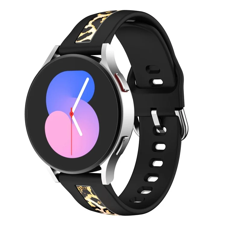 Для Samsung Galaxy Watch6 40 мм 44 мм / Watch6 Classic 43 мм 47 мм / Watch 5 40 мм 44 мм / 5 Pro 45 мм / Watch4 40 мм 44 мм Fadeless Printed Pattern Watch Band 20 мм Силиконовый Быстросъемный Спортивный Ремешок Замена - Черный Леопардовый Принт