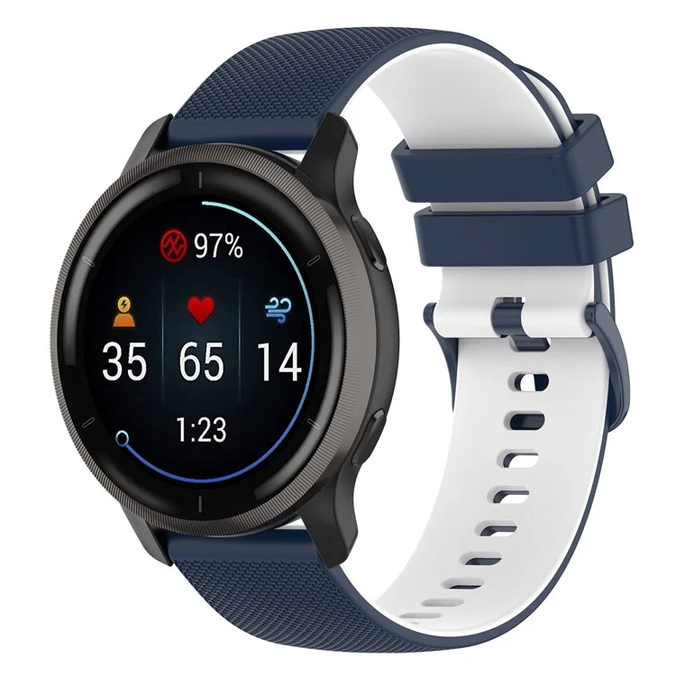 For Suunto 5 Peak / Samsung Galaxy Watch3 45mm Dual-Color Silicone Watch Band 22mm Grid Texture Sport Replacement Strap - Navy Bluewhite