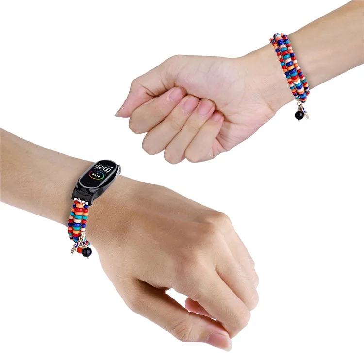 Para Xiaomi Mi Band 5 / Band 6 Beaded Wrap Bracelet Band Holiday Style Replacement Watch Strap - Colorful