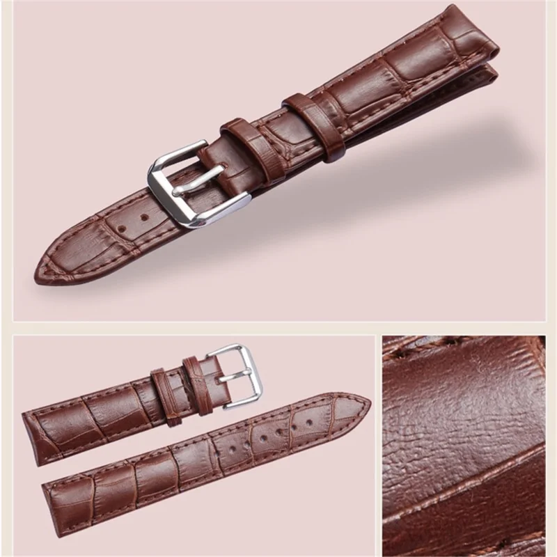 For Fitbit Versa 4 / Sense 2 Genuine Leather Watch Strap Crocodile Texture Replacement Band Stainless Steel Buckle Bracelet - Brown