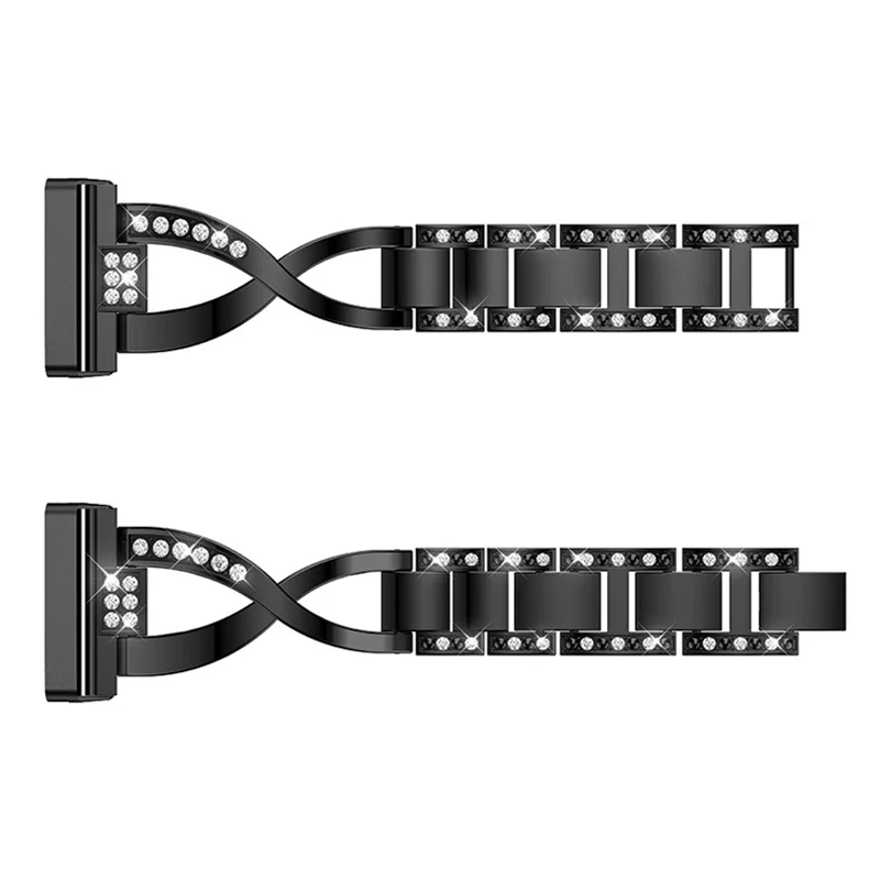 For Fitbit Versa 4 / Sense 2 Cross Design Rhinestones Decor Metal Strap Replacement Watch Band - Black