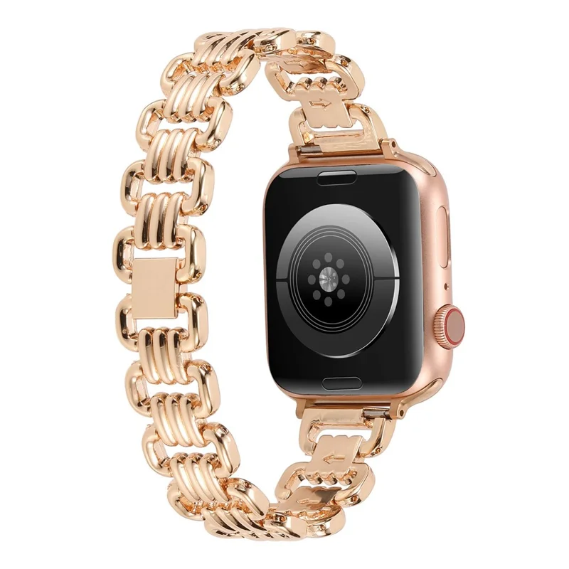 For Apple Watch Ultra 3 2 1 49mm / Series 11 10 46mm / 9 8 7 45mm / SE3 SE2 SE 6 5 4 44mm / 3 2 1 42mm Stylish Ring Links Metal Chain Strap Smartwatch Wrist Band - Rose Gold