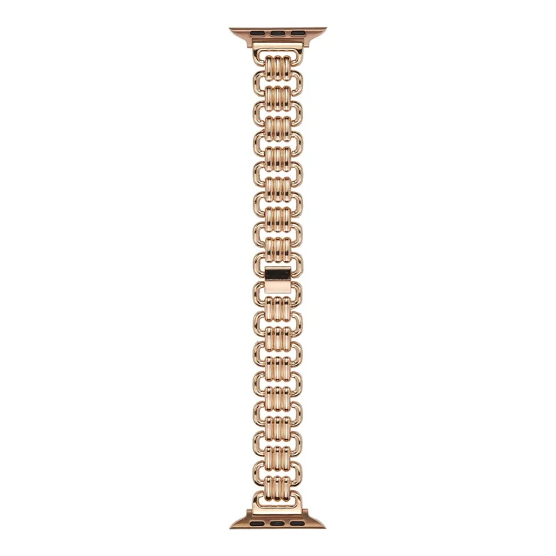 For Apple Watch Ultra 3 2 1 49mm / Series 11 10 46mm / 9 8 7 45mm / SE3 SE2 SE 6 5 4 44mm / 3 2 1 42mm Stylish Ring Links Metal Chain Strap Smartwatch Wrist Band - Rose Gold