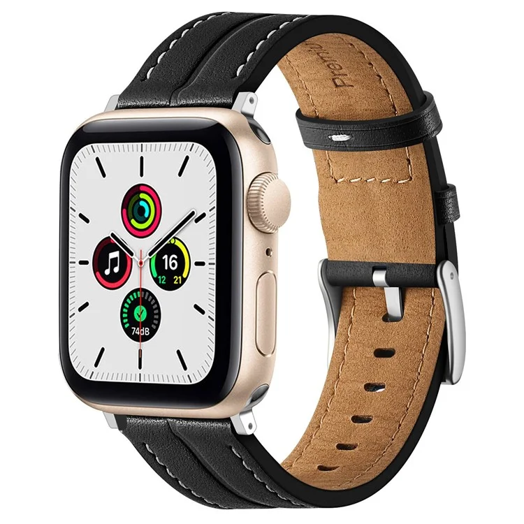 Watch Strap for Apple Watch Series 10 42mm / 9 8 7 41mm / SE (2023) SE (2022) SE 6 5 4 40mm / 3 2 1 38mm Genuine Leather Watch Band - Black