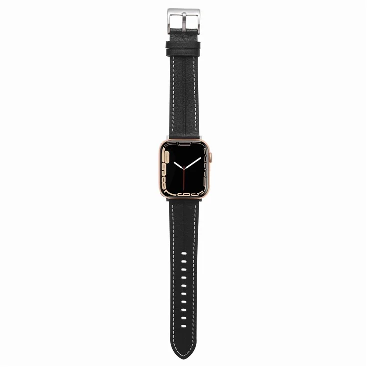 Watch Strap for Apple Watch Series 10 42mm / 9 8 7 41mm / SE (2023) SE (2022) SE 6 5 4 40mm / 3 2 1 38mm Genuine Leather Watch Band - Black