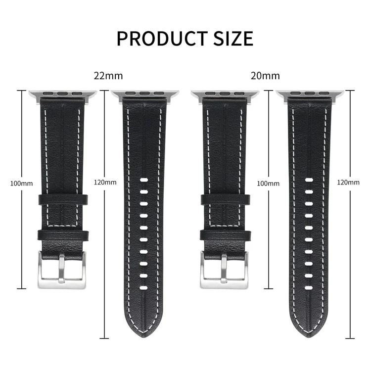 Watch Strap for Apple Watch Series 10 42mm / 9 8 7 41mm / SE (2023) SE (2022) SE 6 5 4 40mm / 3 2 1 38mm Genuine Leather Watch Band - Black