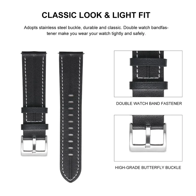 For Coros Pace 2 / Coros Apex 42mm Quick Release Genuine Leather Watch Band 20mm Watch Strap Replacement Bracelet - Black