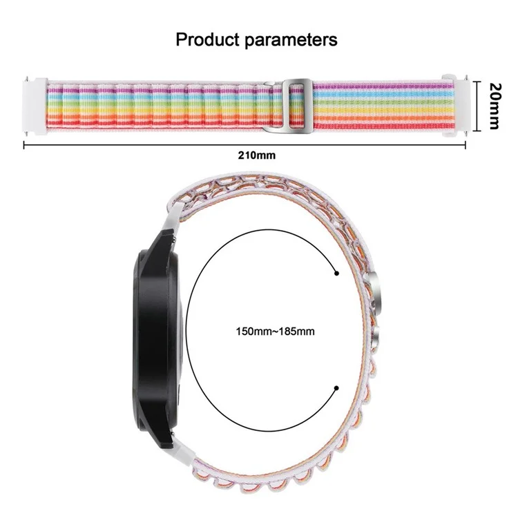 For Coros Pace 2 / Coros Apex 42mm Replacement Wrist Band 20mm Universal Nylon Adjustable Watch Strap - Rainbow