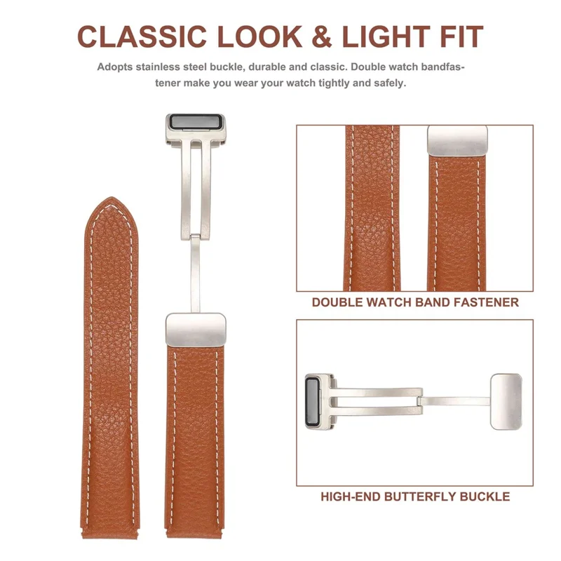 For Coros Pace 2 / Coros Apex 42mm Textured Genuine Leather Watch Band 20mm Quick Release Butterfly Buckle Strap Replacement - Brown