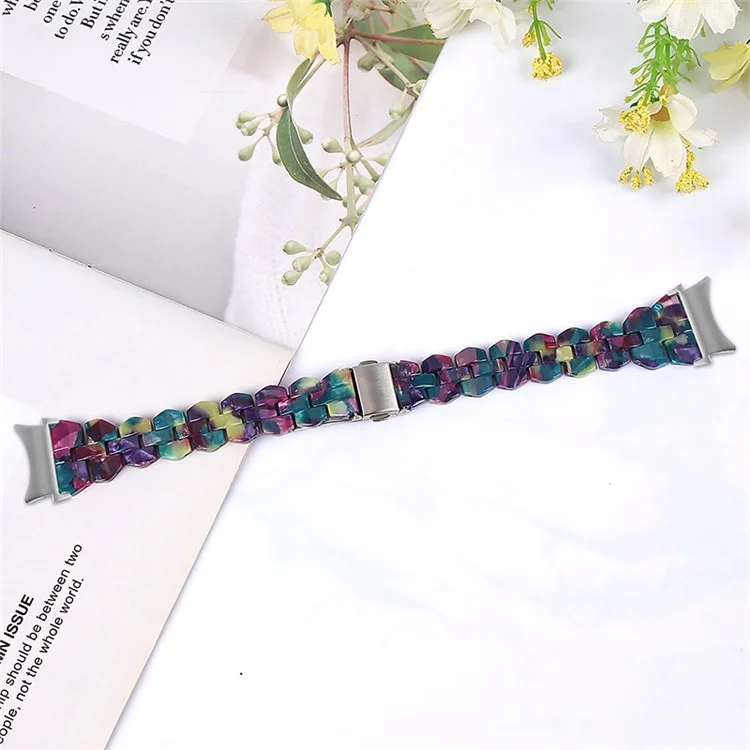 For Samsung Galaxy Watch6 40mm 44mm / Watch6 Classic 43mm 47mm / Watch 5 40mm 44mm / 5 Pro 45mm / Watch4 40mm 44mm Resin Watch Strap Quick Release Watch Band - Purple Green Flower