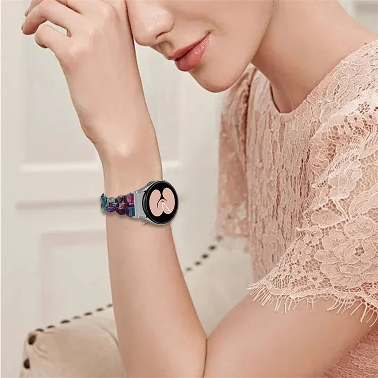 Für Samsung Galaxy Watch6 40mm 44mm / Watch6 Classic 43mm 47mm / Watch 5 40mm 44mm / 5 Pro 45mm / Watch4 40mm 44mm Harz-Uhrarmband mit Schnellverschluss - Lila Grüne Blume