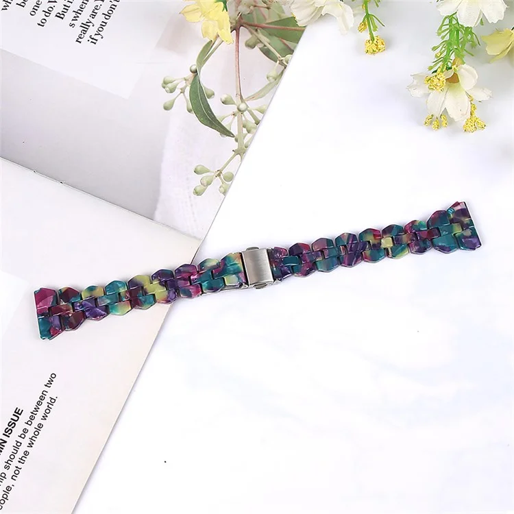 Für Samsung Galaxy Watch6 40mm 44mm / Watch6 Classic 43mm 47mm / Watch 5 40mm 44mm / 5 Pro 45mm / Watch4 40mm 44mm Rhombus Harz Uhrenarmband 20mm Armband Armband - Lila Grüne Blume