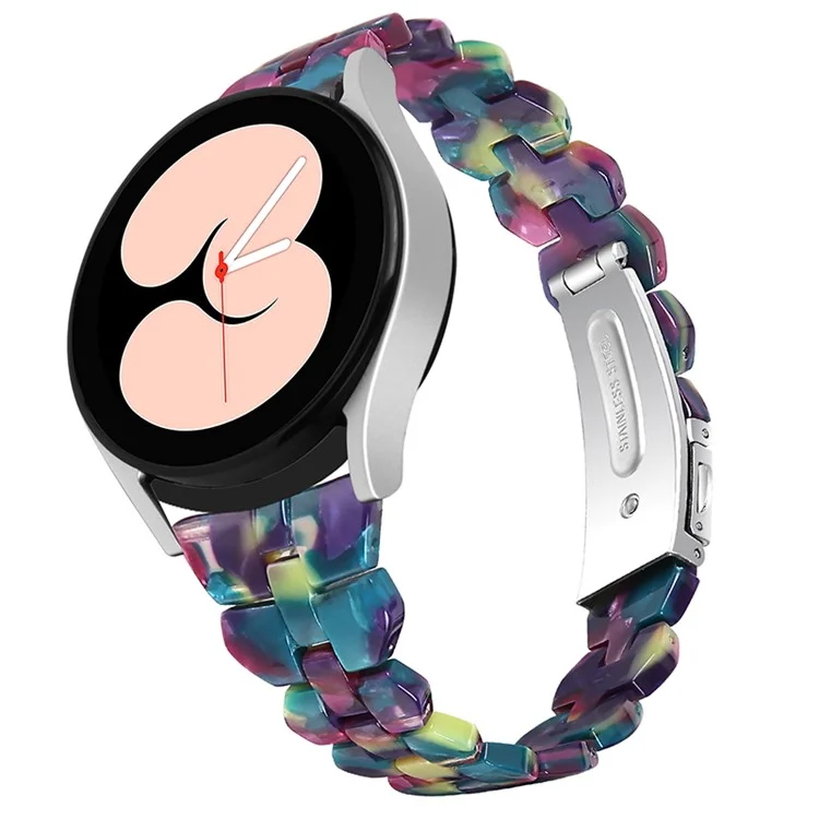 Für Samsung Galaxy Watch6 40mm 44mm / Watch6 Classic 43mm 47mm / Watch 5 40mm 44mm / 5 Pro 45mm / Watch4 40mm 44mm Rhombus Harz Uhrenarmband 20mm Armband Armband - Lila Grüne Blume
