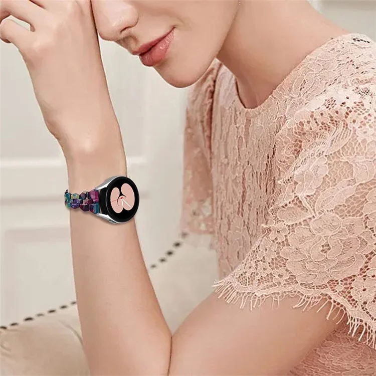 Für Samsung Galaxy Watch6 40mm 44mm / Watch6 Classic 43mm 47mm / Watch 5 40mm 44mm / 5 Pro 45mm / Watch4 40mm 44mm Rhombus Harz Uhrenarmband 20mm Armband Armband - Lila Grüne Blume
