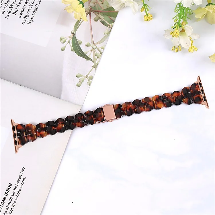 Watch Strap for Apple Watch Series 10 42mm / 9 8 7 41mm / SE (2023) SE (2022) SE 6 5 4 40mm / 3 2 1 38mm Resin Watch Band Quick Release - Tortoiseshell Color