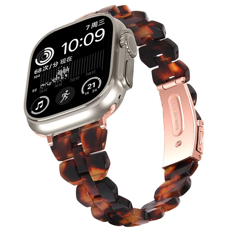 Watch Strap for Apple Watch Series 10 42mm / 9 8 7 41mm / SE (2023) SE (2022) SE 6 5 4 40mm / 3 2 1 38mm Resin Watch Band Quick Release - Tortoiseshell Color