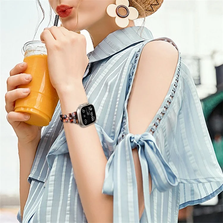 Watch Strap for Apple Watch Series 10 42mm / 9 8 7 41mm / SE (2023) SE (2022) SE 6 5 4 40mm / 3 2 1 38mm Resin Watch Band Quick Release - Tortoiseshell Color