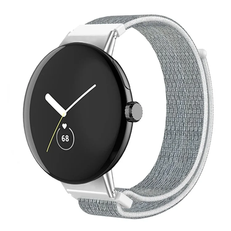 Für Google Pixel Watch Weiches Nylon Sportband Verstellbares Atmungsaktives Geflochtenes Riemenersatz Armband - Weiß / Grau